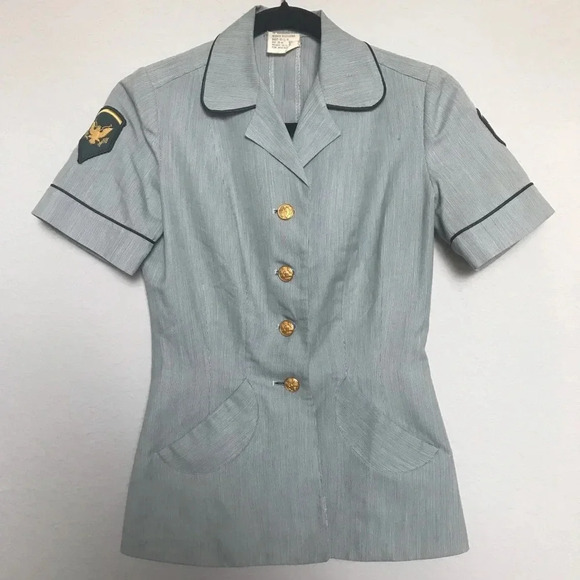 Unique Vintage Tops - Vintage Button Up Striped Blouse Blazer
